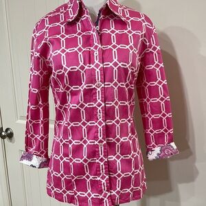 Chic Pink Chain Print Button Down Shirt